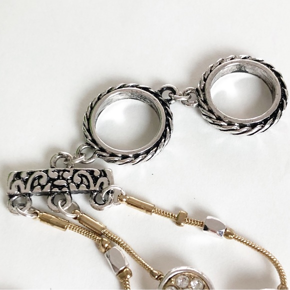 Three Stranded Silver and Gold Tone Beaded Adjustable Bracelet - Picture 4 of 16